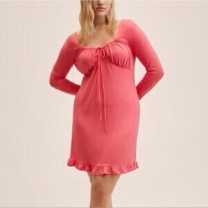 Mango MNG Pink Drawstring Dress Size 8 Knit Ruffle Beach Spring Lightweight NWT